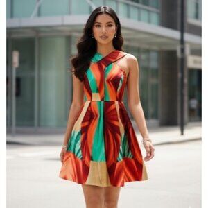 NWT AQ/AQ Designer Multicolored Cross Strap A-Line Mini Dress